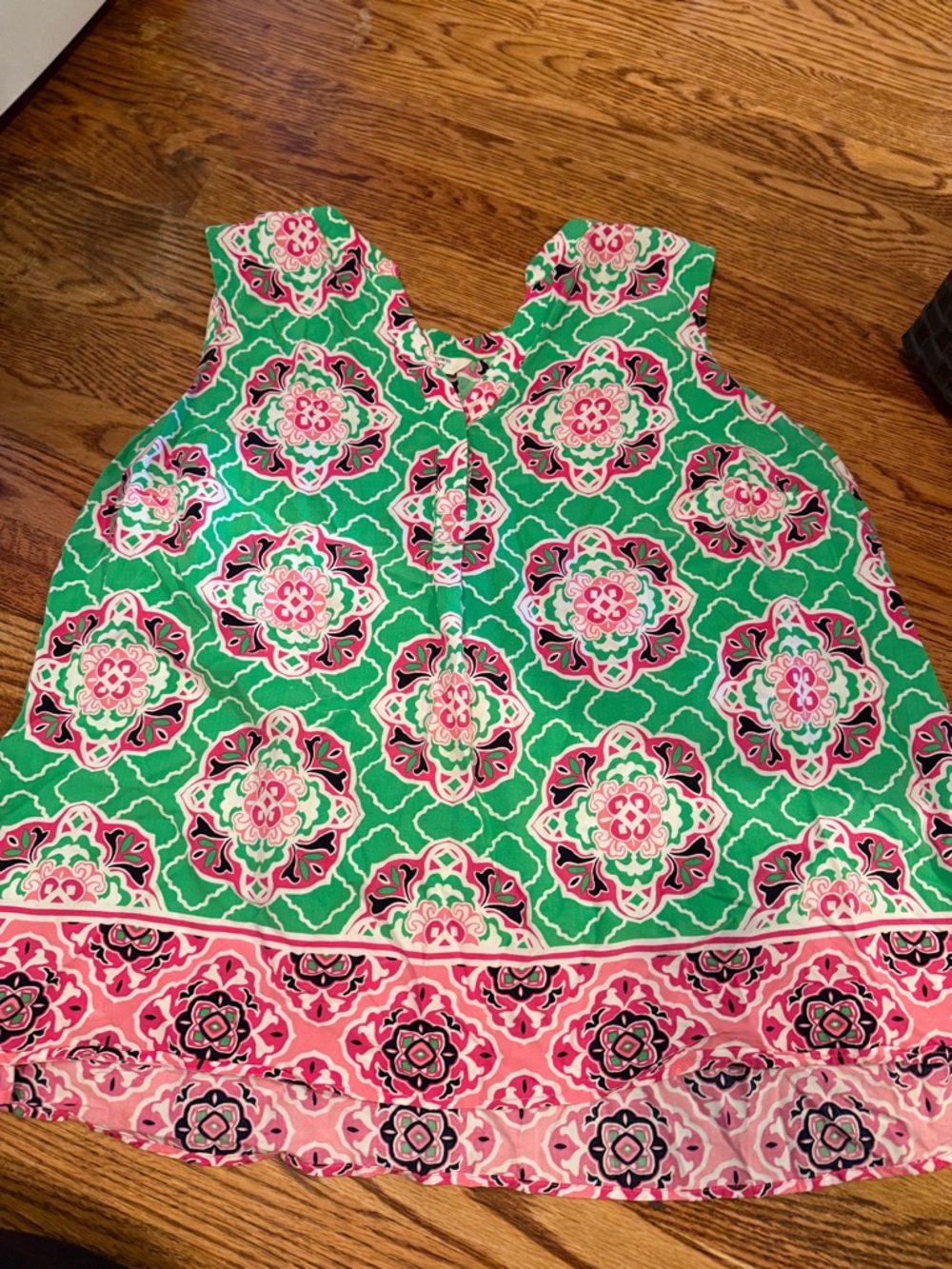 crown & ivy Green, Pink and White Printed Sleeveless Tunic